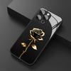 Black Gold Rose Patterned Glass Phone Case Suitable for iPhone 17 16 15 14 13 12 11 Pro/Max/Plus Anti Drop and Shockproof