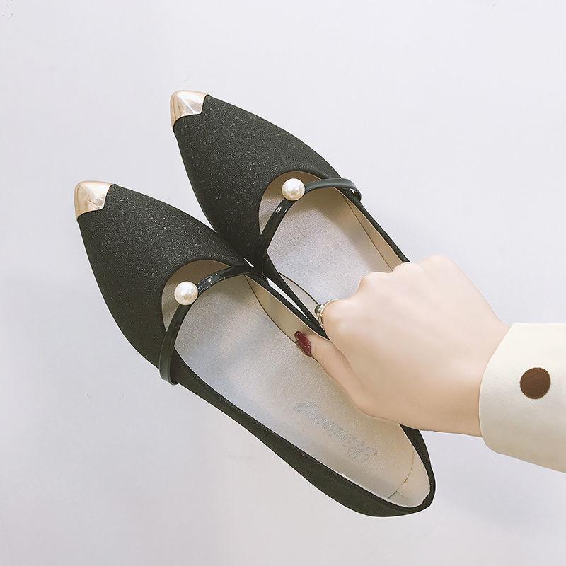 Fashion Slip-on Pointed Toe Pearl Spring and Autumn Ladies Footwear Elegant Fashionable Young Wholesale Comfortable Women's Flat Shoes