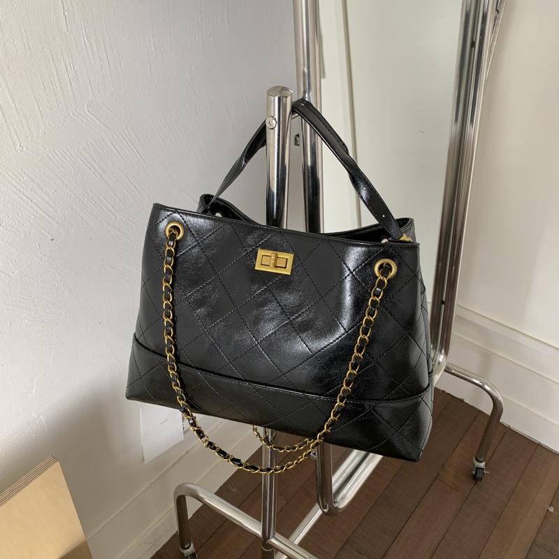 

Премиальная ретро-сумка женская новая модная универсальная сумка через плечо на ромбовидной цепочке, сумка-ведро кроссбоди чёрный