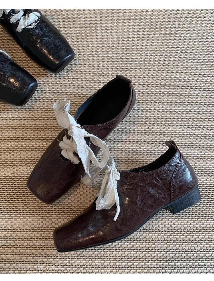 

Версия из коровьей кожи ~ ретро литературные квадратные туфли из кожи с высоким чувством на толстом каблуке со шнуровкой спереди для улицы темпераментные кожаные туфли-одиночки wo 40 коричневый