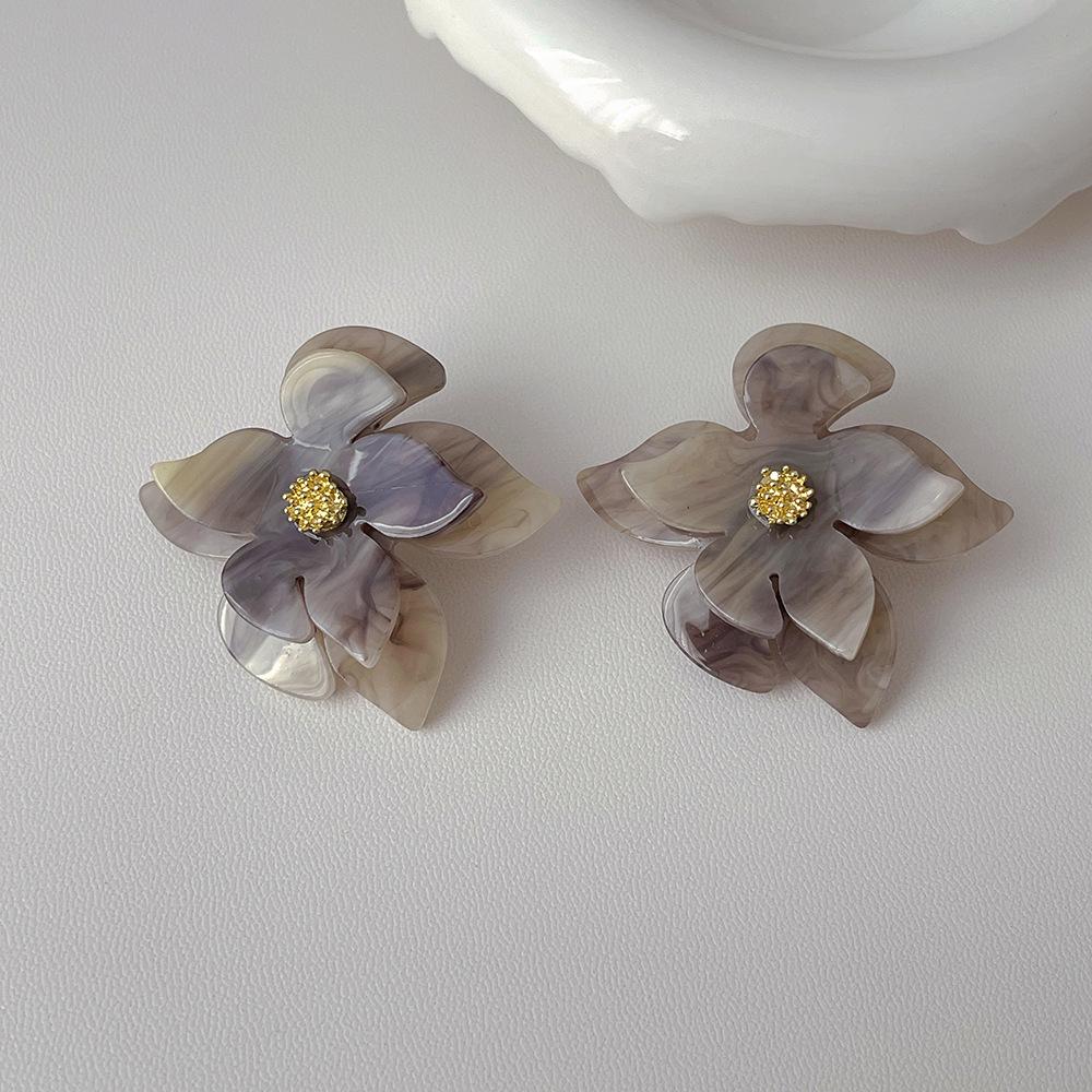 Retro Acrylic Flower Earrings with S925 Silver Needle - High-End, Exaggerated European & American Dangle Jewelry