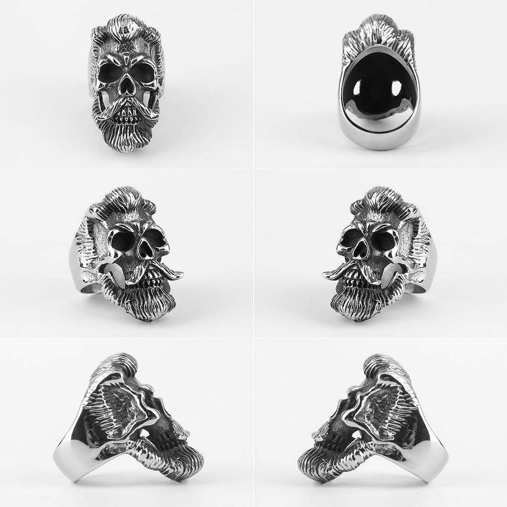 Badass Gentleman Skull Stainless Steel Mens Rings Gothic Punk Hip Hop for Male Boyfriend Biker Jewelry Creativity Gift