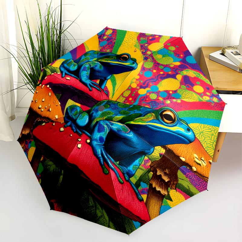 frog pattern, automatic folding umbrella, portable and foldable design, 8 ribs, a Christmas or birthday gift.