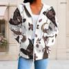 Women Plus Size Zip Up Long Sleeve Hoodie White Raven Rose Key Print Drawstring Hood With Pockets