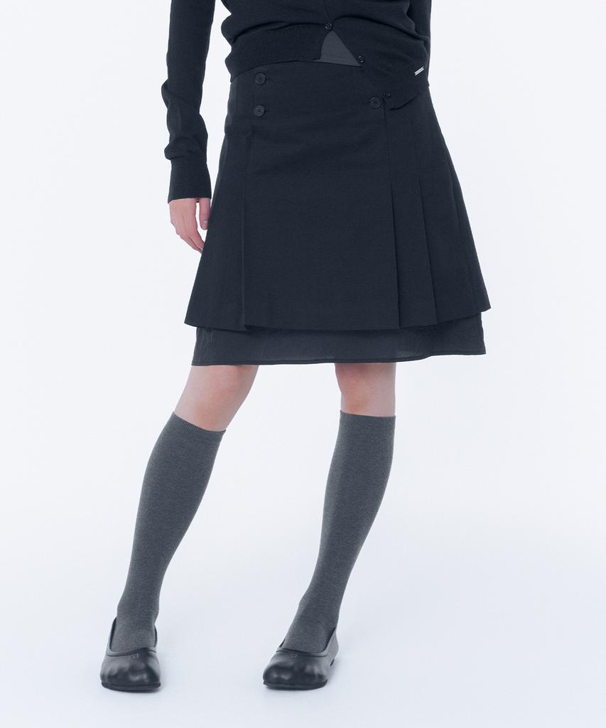 Miseki Seoul Layered Pleats Midi Skirt Black