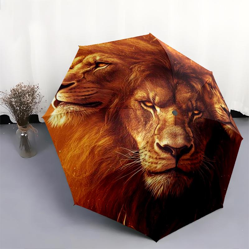 1 PC Automatic Folding Umbrella - Fierce Lion Pattern, Portable & Foldable Design with 8 Ribs, Christmas Birthday Gifts
