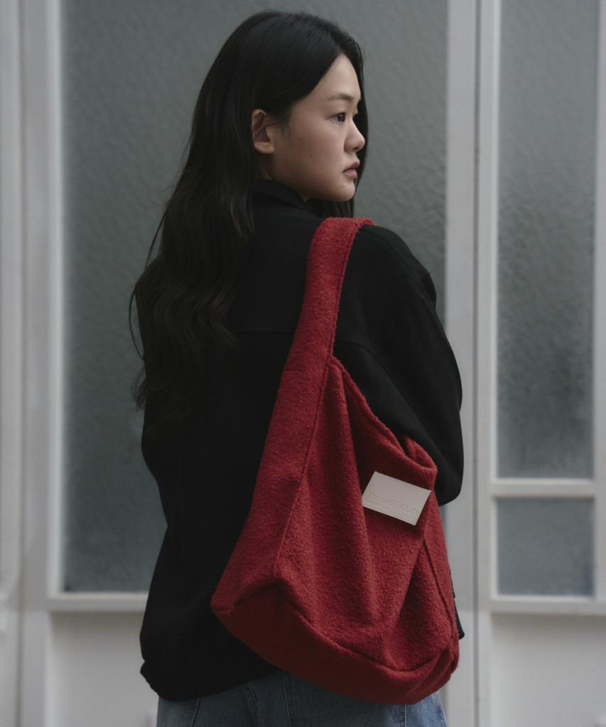 The Green Lab Boucle Wool Pouch Shoulder Bag Set [Coral Red]