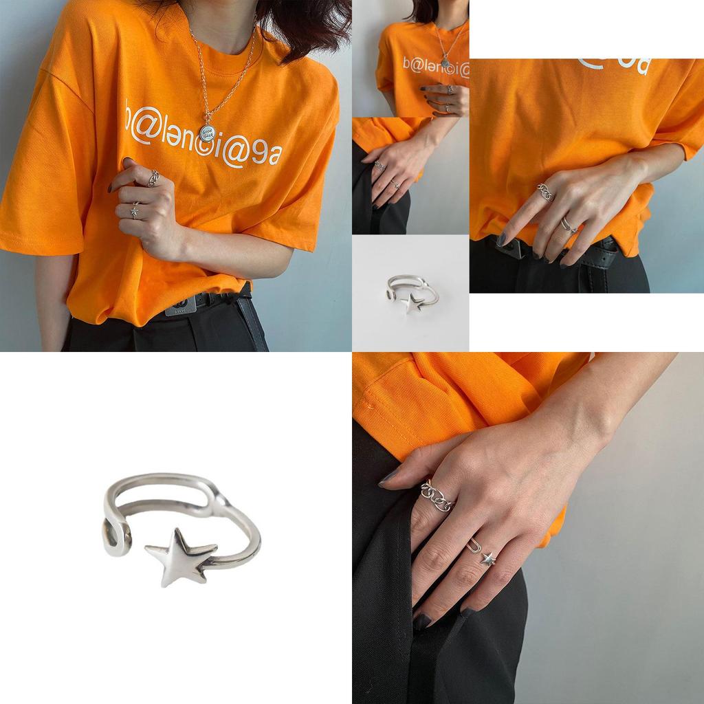 Unique Korean Daejeon Hollow Circular Chain Star Ring For Women In 925 Silver