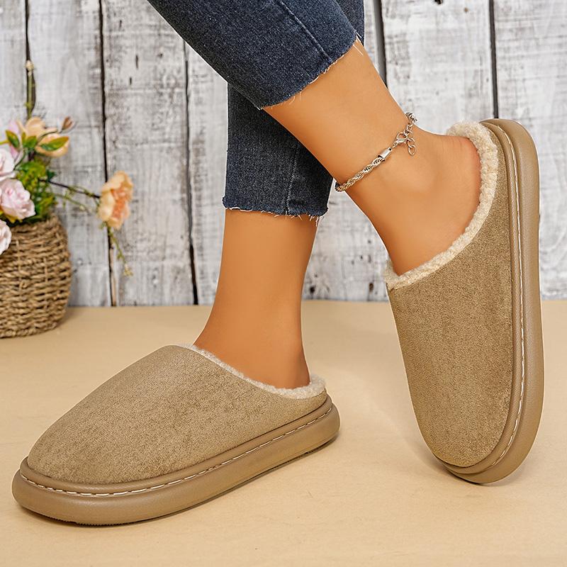 Fashion Faux Suede Platform Slippers Women Comfortable Lightweight Soft Sole Cotton Slippers Woman 2025 Non Slip Warm Home Slides Shoes