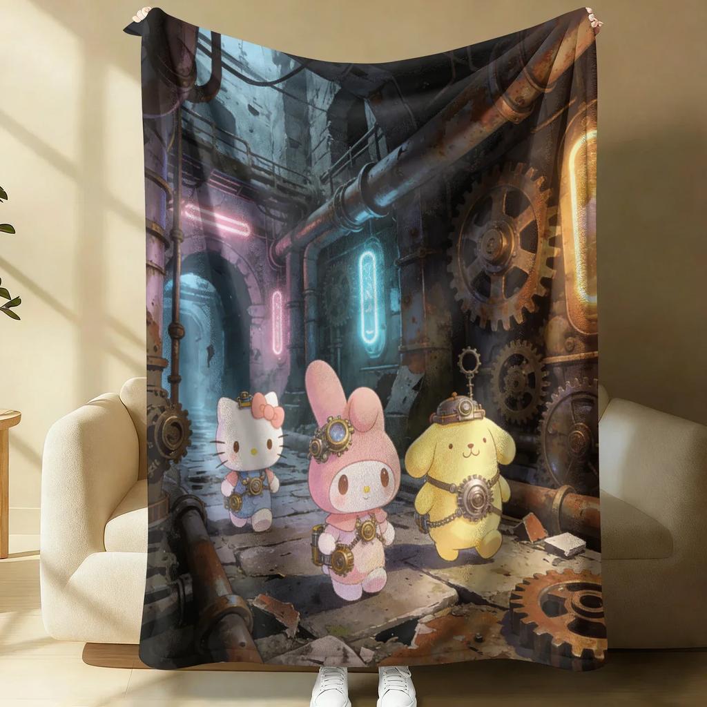 Sanrio Spring Forest Flannel Blanket Kawaii Hello Kitty Print Soft Warm Fluffy Throw Bed Sofa Cover Nap Office Shawl Summer
