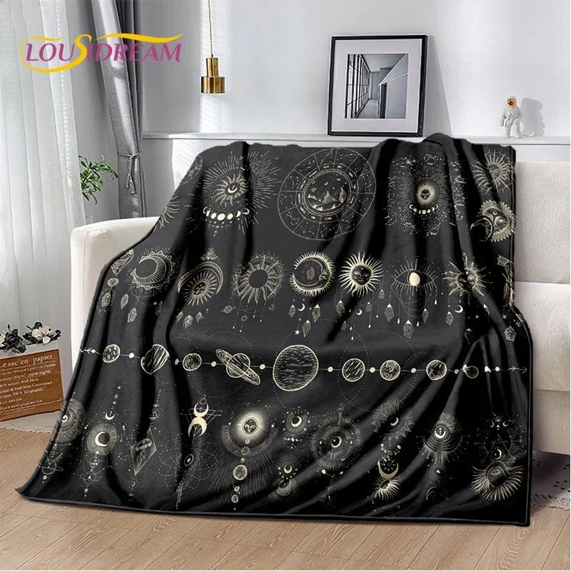 Misteriosa Manta de Franela Suave con Mandala del Sol y la Luna del Tarot para Camas, Dormitorio, Sofá, Picnic, Manta de Tiro para Ocio al Aire Libre, Regalo