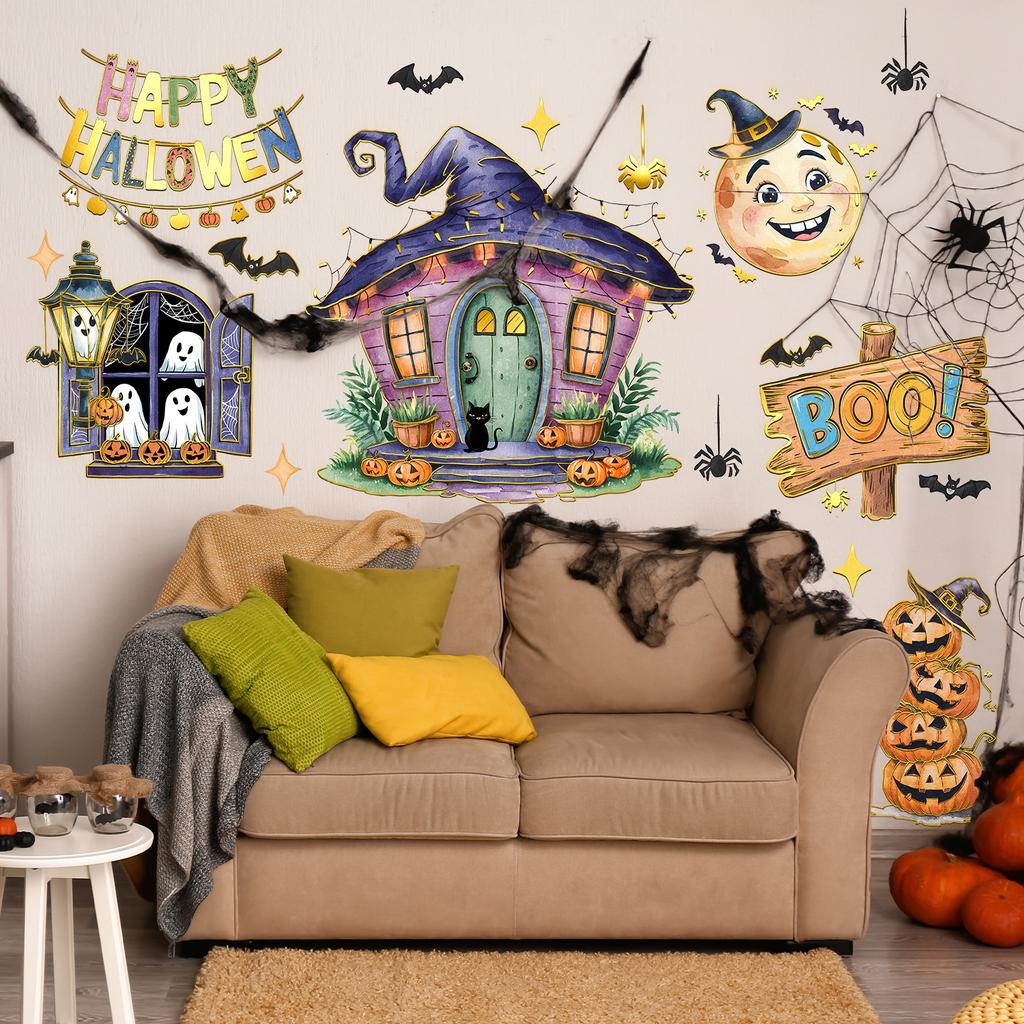 Ma15085 Cute Halloween Element Cabin Ghost Wall Sticker Bedroom Living Room Home Background Decoration Wall Sticker