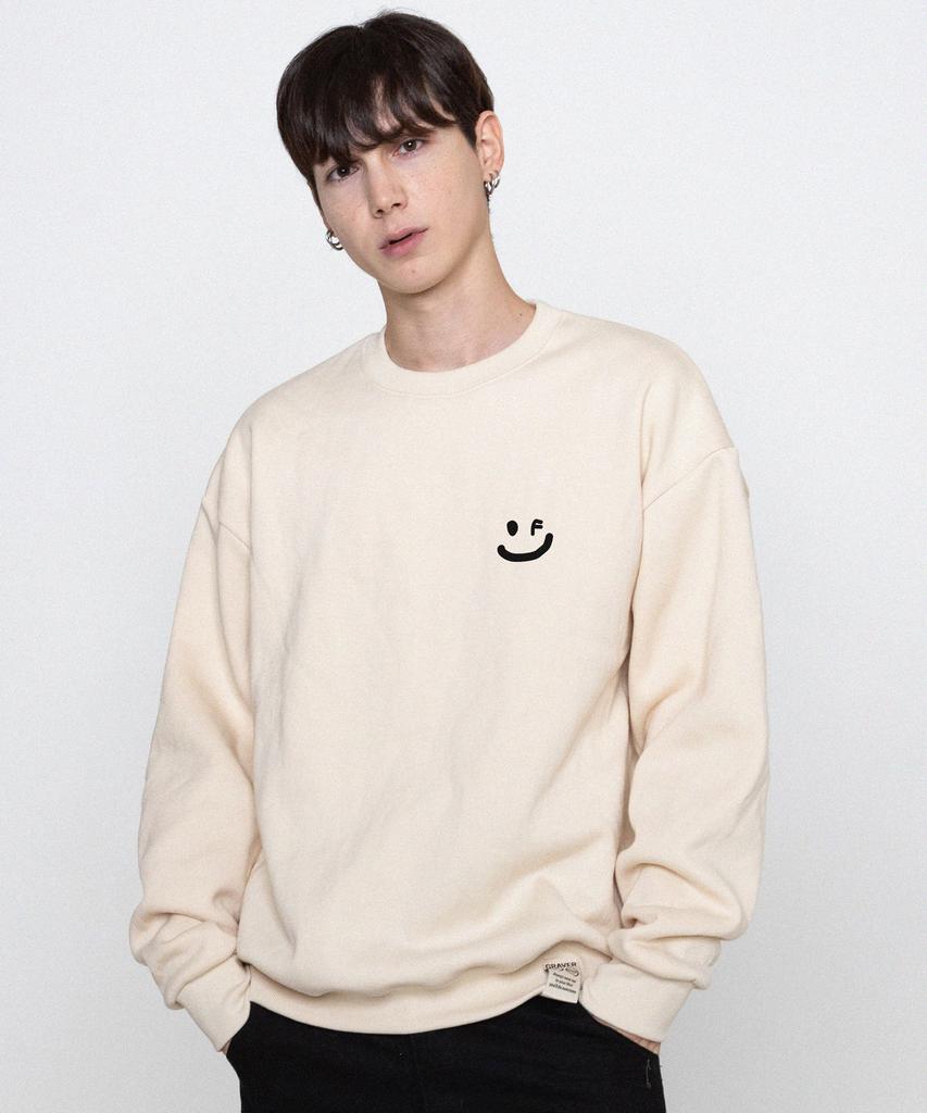 GRAVER [Unisex] Small Drawing Smile Sweatshirt_Cream/Black Logo