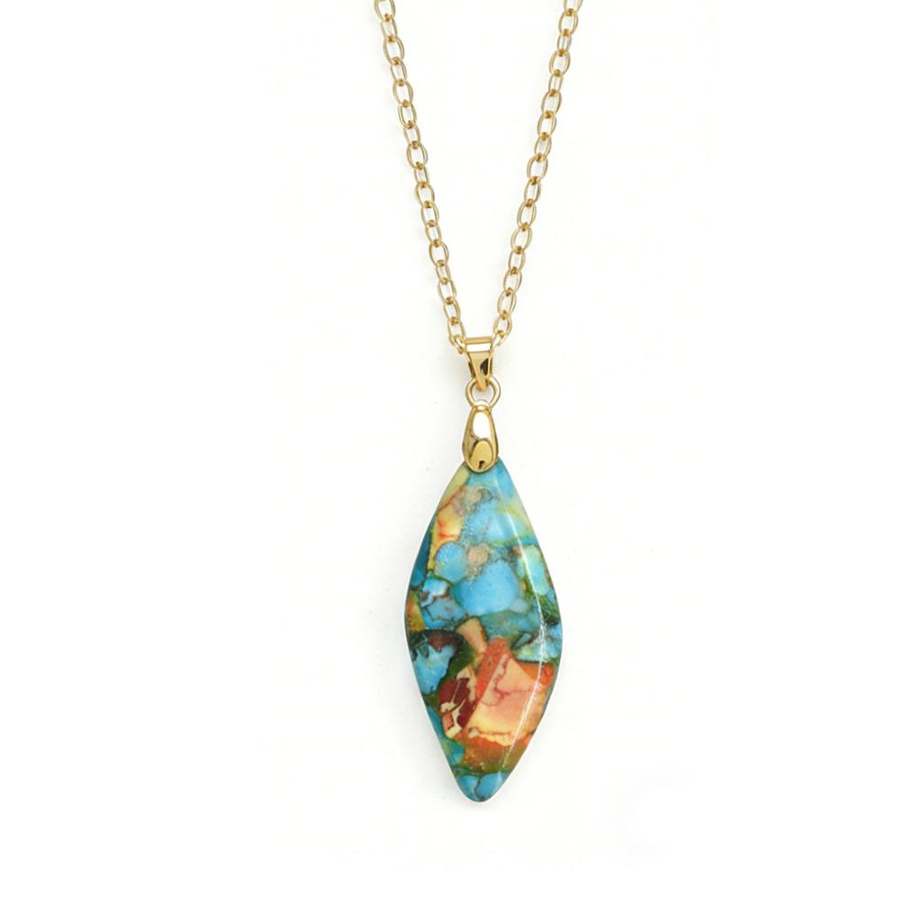 Exclusive Natural Stone Plated 18K Real Gold Chain Pendant Necklace Earrings Jewelry