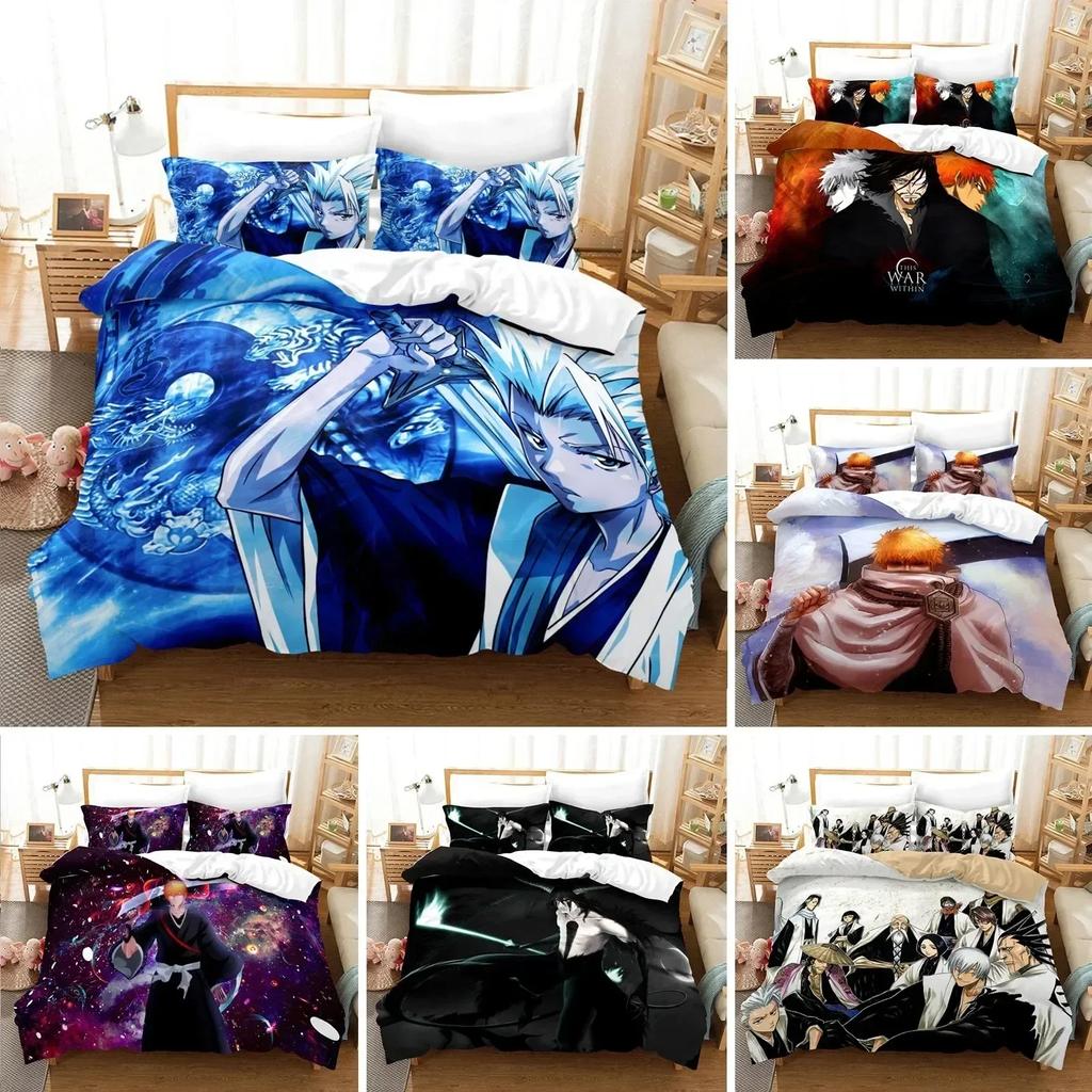 Anime Bleach Toushirou Ichigo Bedding Set Duvet Cover Sheet Printed Bed Set Pillowcase Full Queen King Size Comforter Bedroom