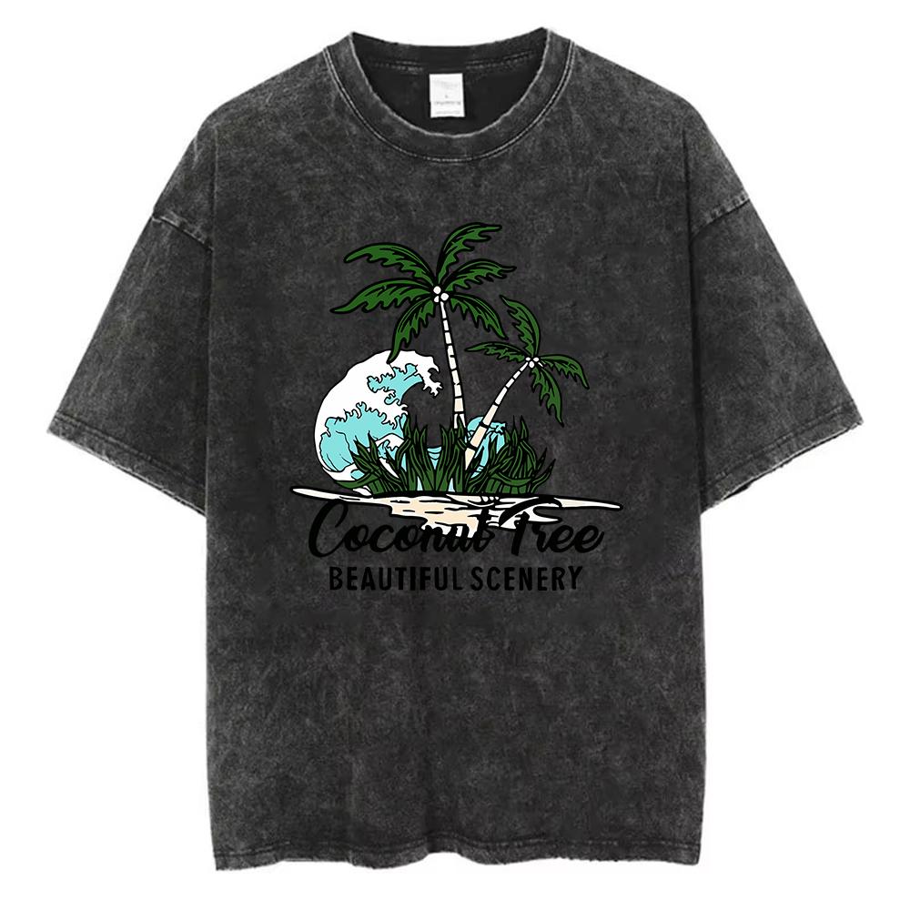 Coastal Surf Catch The Wave California Prints Washed TShirt Women Cotton Tops  T Shirt Summer Clothes  T Shirt Women  Goth S