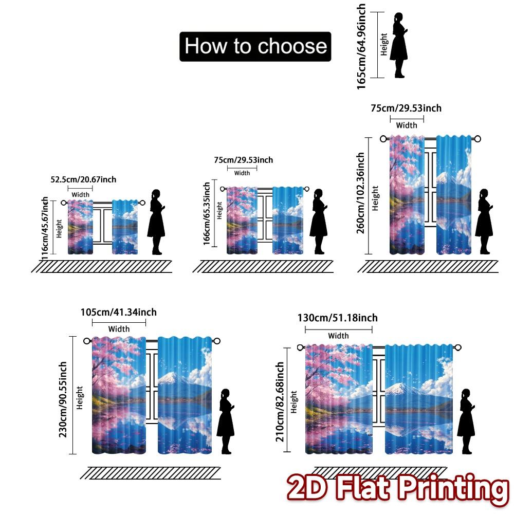 2pcs   2D FLAT PRINTING Curtains (Without Rod) Sakura Reflection Pattern Modern Curtains Fabric Curtains Holiday Use for Bedroom