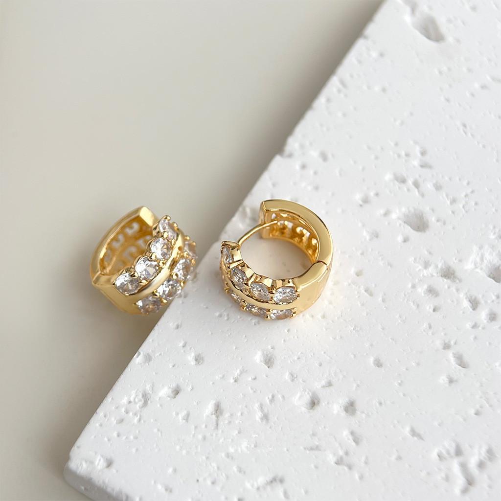 Korean Simple Double Zircon Copper Metal Hoop Earrings For Woman Exquisite Small Circle Earring Ladies Party Accessories