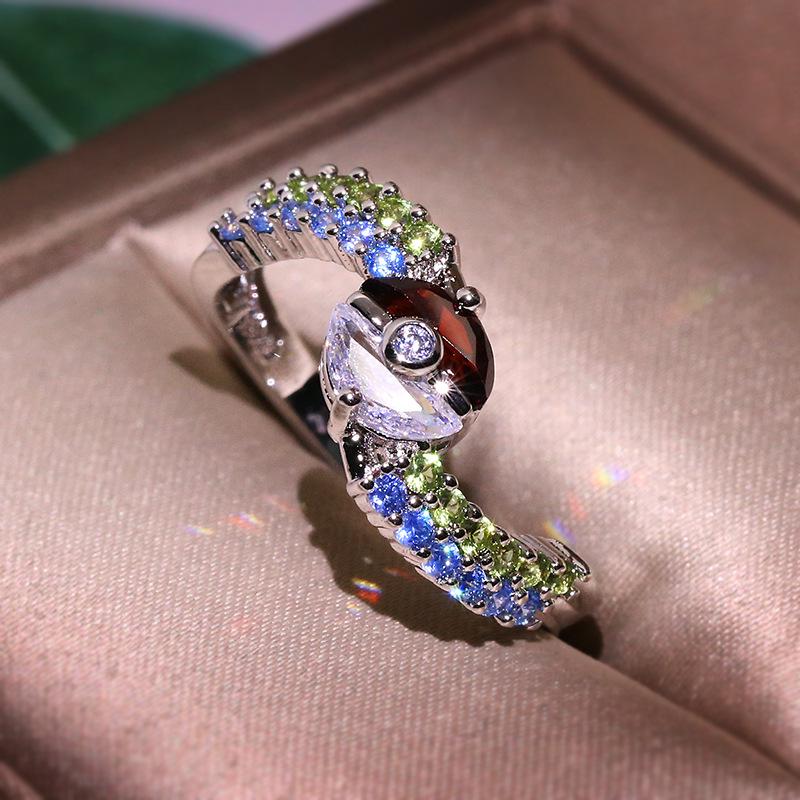 New Creative Rose Gold Two-Tone Elf Ball Zircon Ring For Women Wedding Party Engagement Jewelry Gift