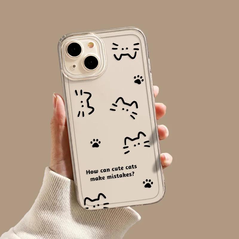

Simple Line Cartoon Cat Dog Phone Case For iPhone 16 15 14 13 12 11 Pro Max Mini X XS SE 7 8 Plus 16E Shockproof Non-Slip Cover iPhone 7 8 SE
