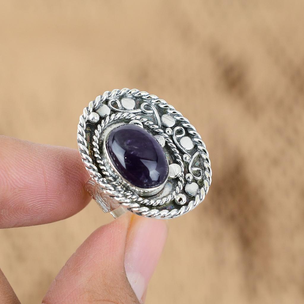 Natural African Amethyst Gemstone Promise Adjustable Ring 925 Sterling Silver