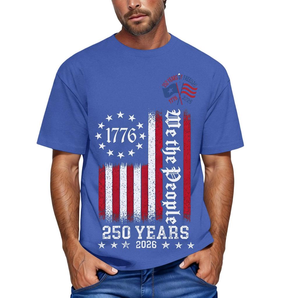 Men's Loose and Casual Flag Letter Print T-shirt Short-sleeved Top