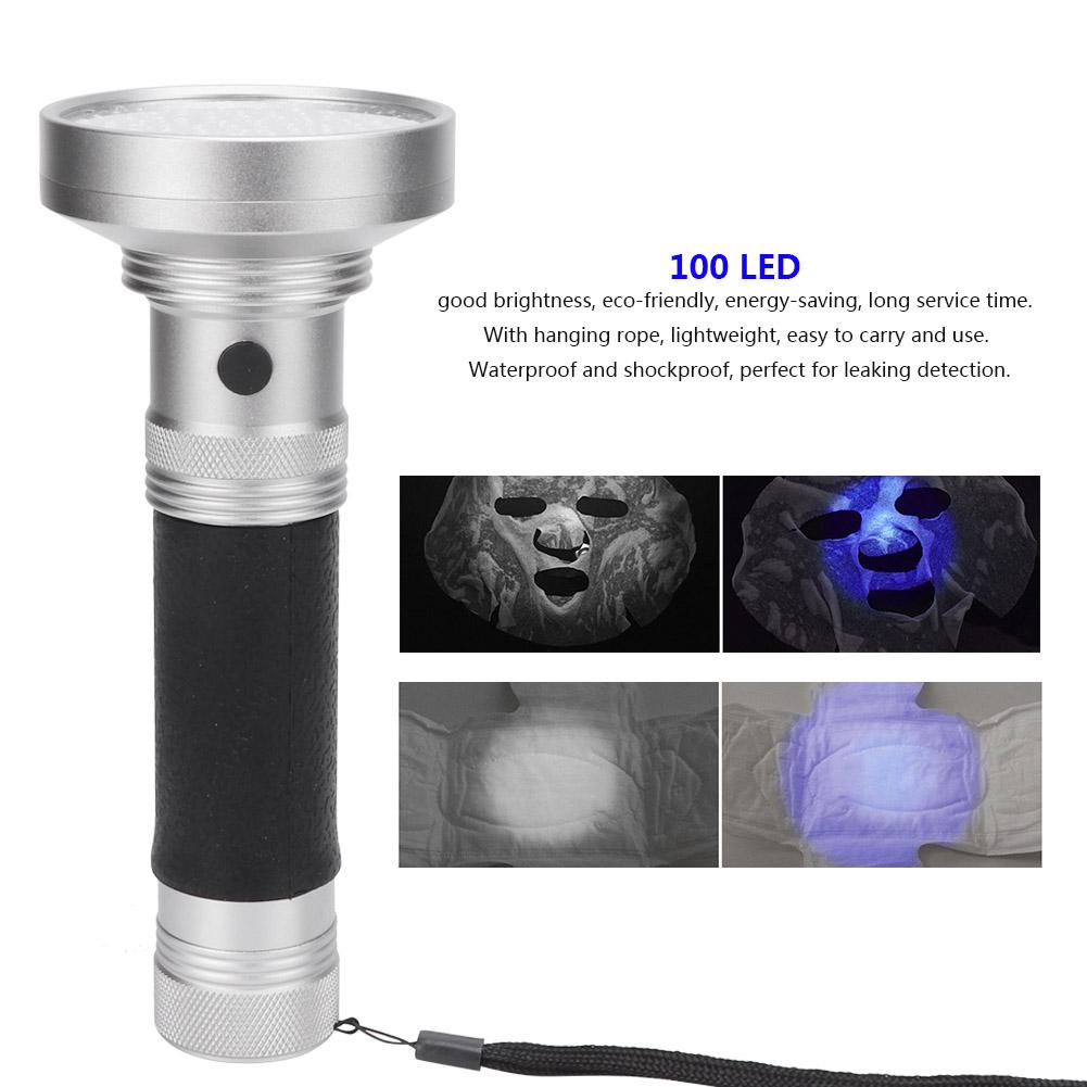 100LED UV Flashlight Fluorescent Detection Lamp for Cosmetic Mask Banknote Verification(black)