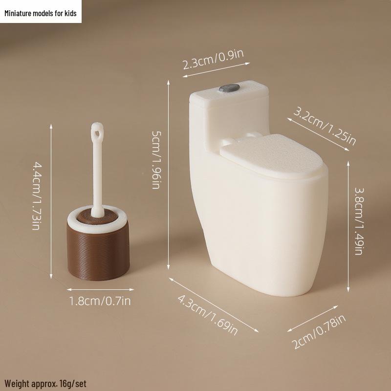 Dollhouse Miniature Bathroom Set: Toilet Seat & Brush Model