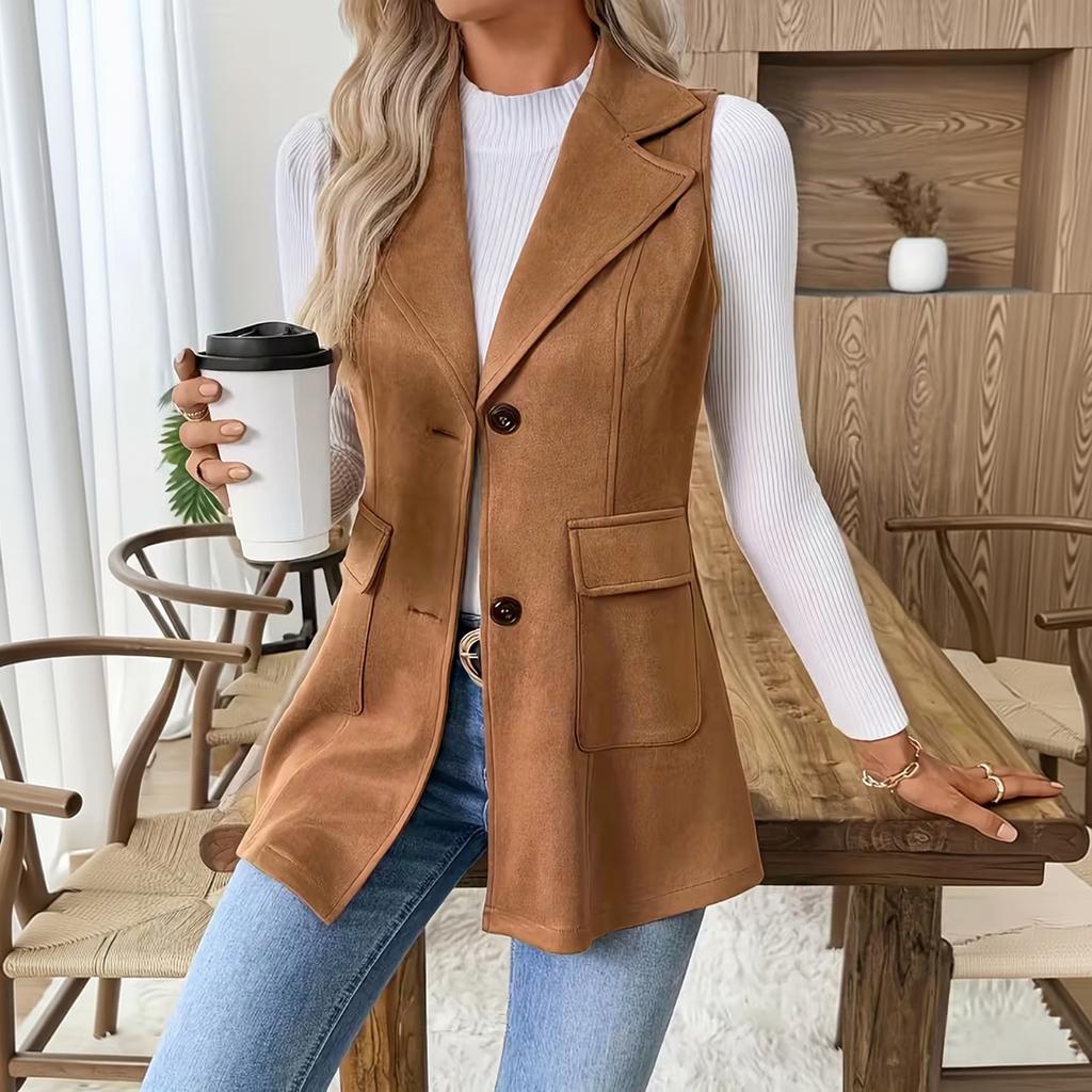 Women's Fashionable Suit Collar Vest for and Casual Wear