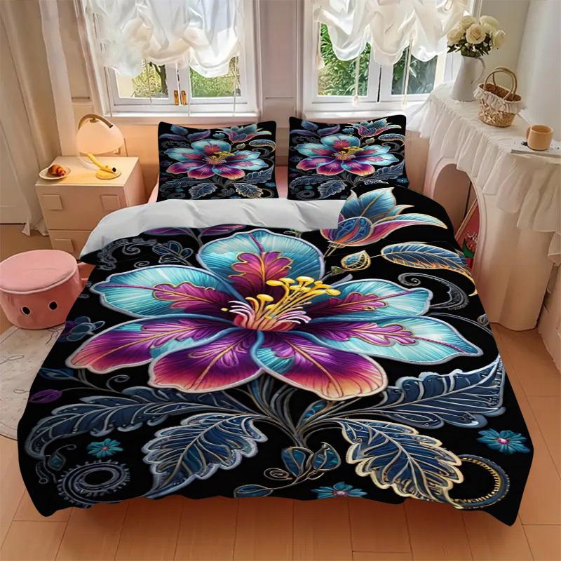 3pcs Fantasy Flower Duvet Cover Set - Includes 1 Duvet Cover and 2 Pillowcases, No Quilt Core, All-Season Home Decor yy251111059