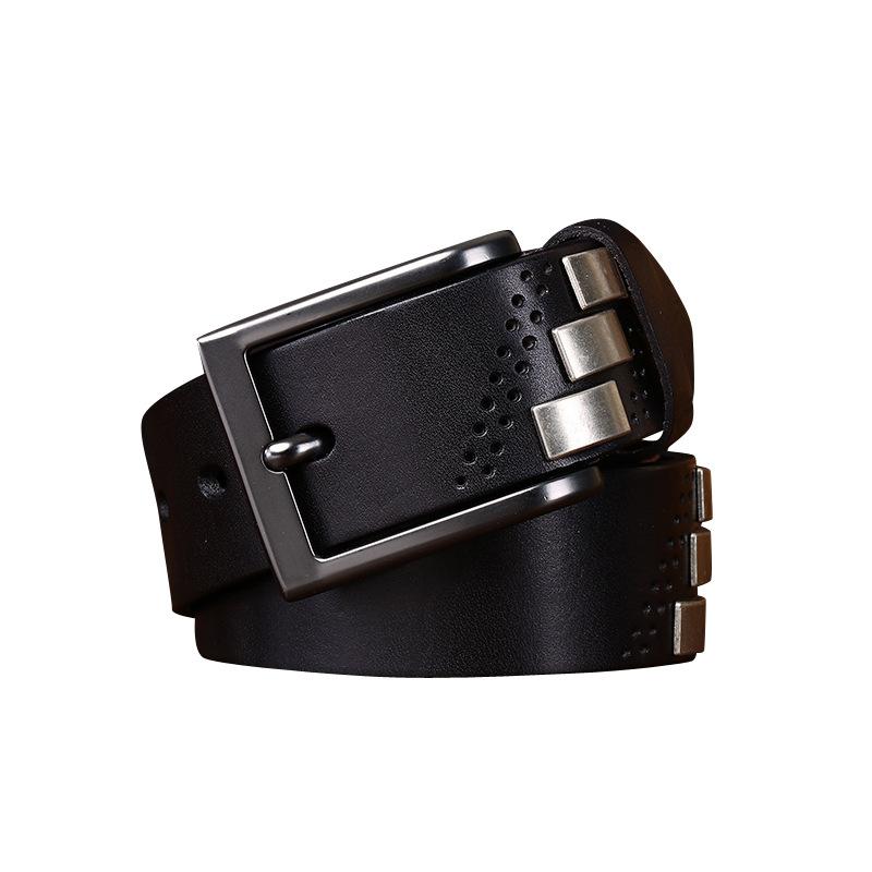Hip Hop Personality Niche Street Machine Head Belt Men'S Genuine Leather First Layer Cowhide Punk Style Rivet Jeans Belt Men