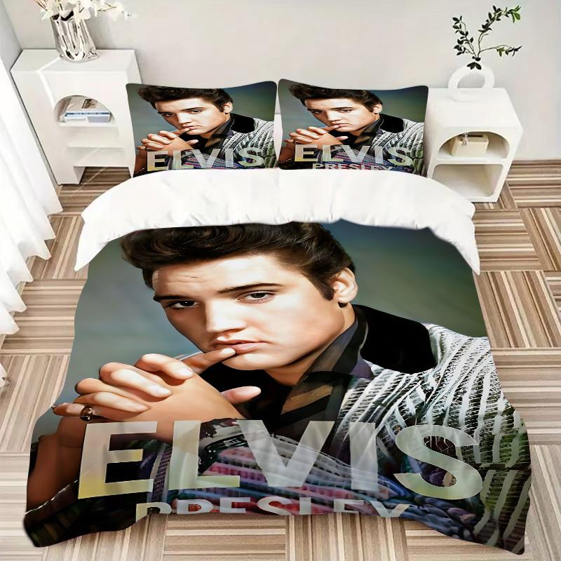 Elvis Presley Portrait Print 3Pcs Bedding Set,Duvet Cover with 2 Bedro,Pillowcase Home Birthday Gift