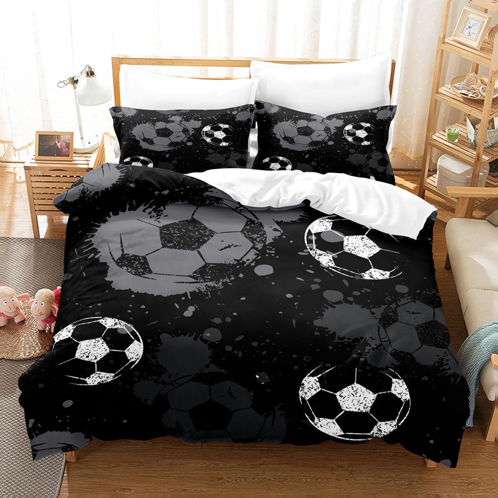 Fotbollstryck Tredelat Set 3D Digitalt Sängklädesset, Lakan Täcke Set Tvådelat Set