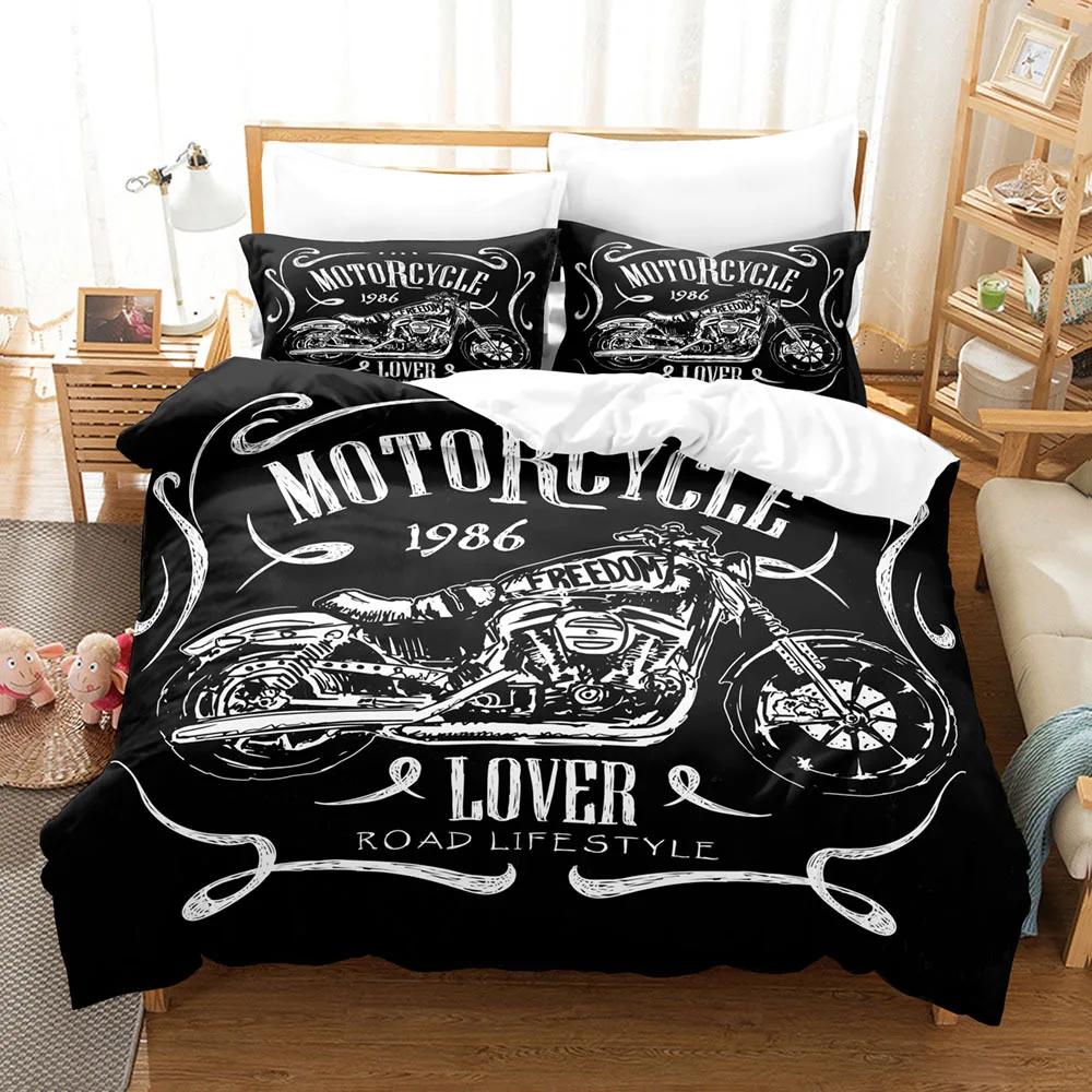 Motorcycle Duvet Cover Dirt Bike Extreme Sports Theme Motocross Racer King Queen Size for Boy Girl Adult for Bedroom Decoration