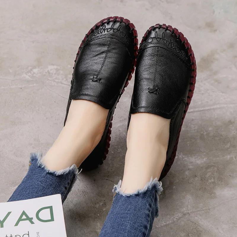 Black Wide Fit Women Female Loafers Designer Spring Shoes with Genuine Leather Upper 2026 New Oxford Sneaker Woman Flats