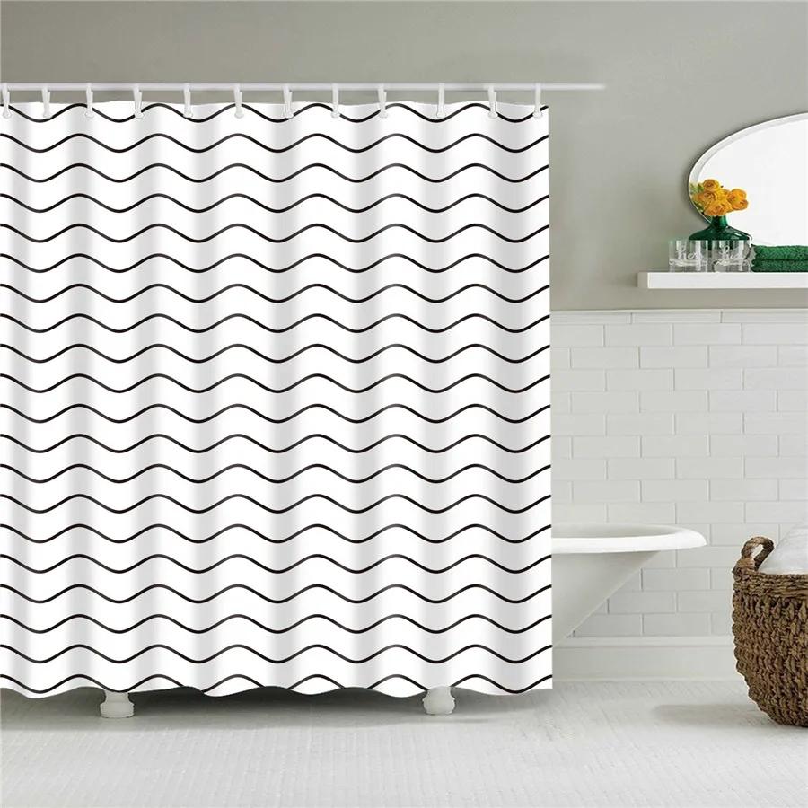 Black and White Shower Curtain Geometric Pattern Waterproof Polyester Home Decor Bath Curtains with Hooks Bathroom Accessories