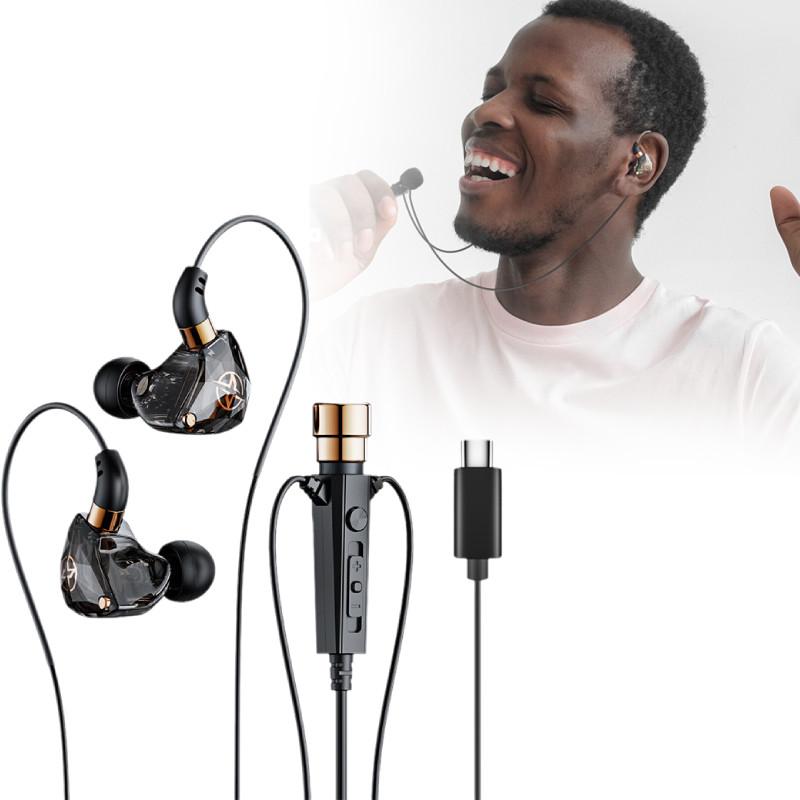 Earphones Ear In Noise Canceling Dynamic Hd Mic Recording Singing Wired C Type