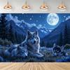 Wolf-themed Birthday Party Decorations, Backdrop with Northern Lights, Moon and Howling Wolf, Artistic Background3471