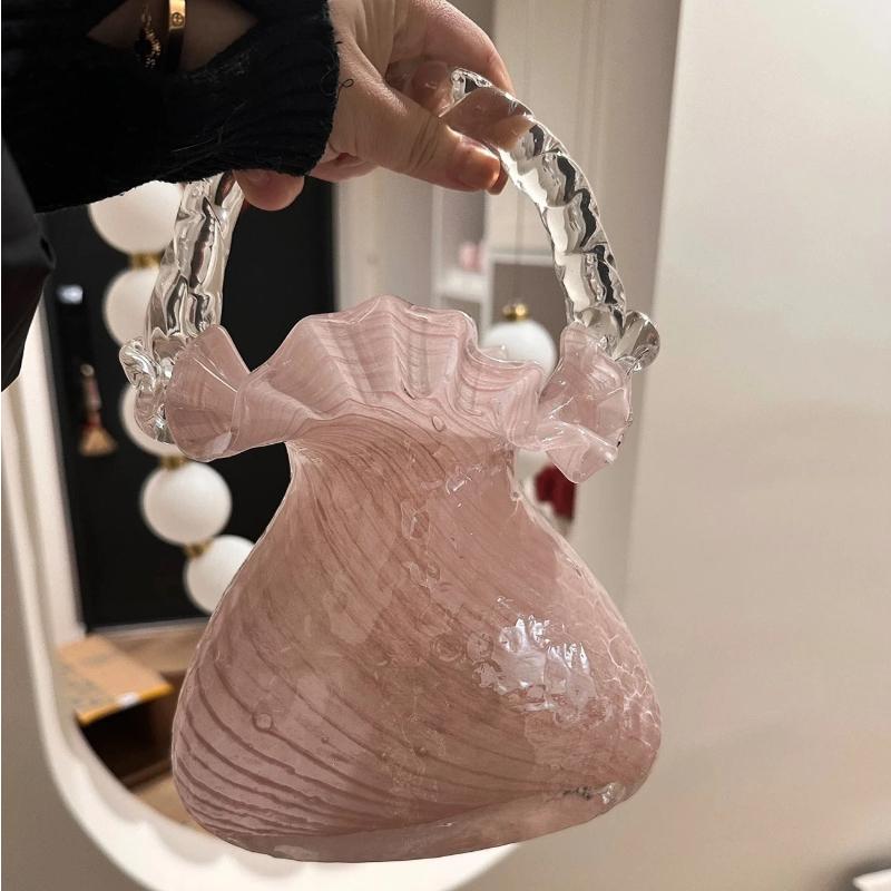 Luxuriöse Kristallglas Handtaschen-Vase, Elegante Glas-Korb-Blumenvase mit Kristallglasur-Finish für die Wohnkultur