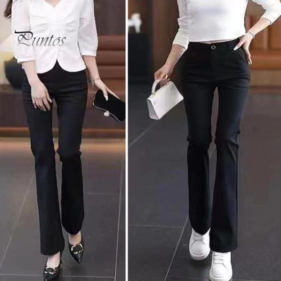 Women Suit Pants High Waist Button Zipper Fly Office Lady Trousers with Pockets Solid Color Slim Fit Straight Leg Trousers