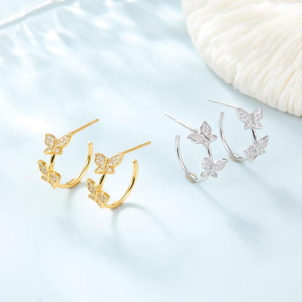 S925 Sterling Silver Butterfly Stud Earrings | Women's High-End Niche Design Jewelry