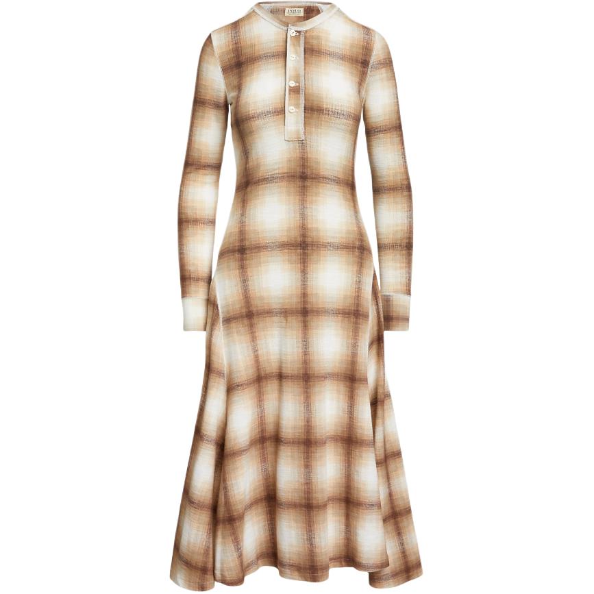 

Платье женское Polo Ralph Lauren в клетку из хлопка с вырезом хенли, расклешенным подолом и длинными рукавами 211887747-001 XS