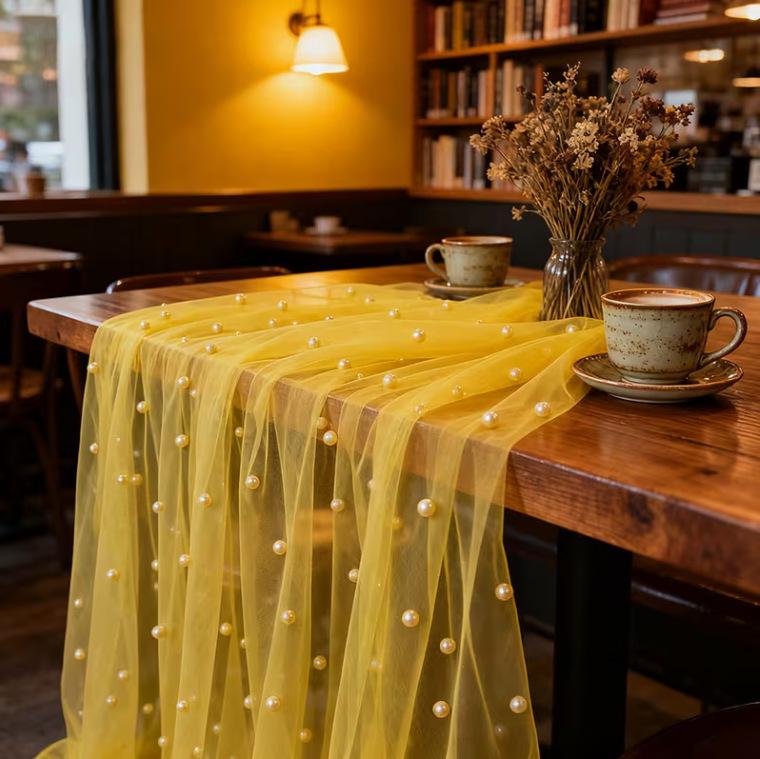 Outdoor Pearl Gauze Table Runner for Wedding and Party Decoration