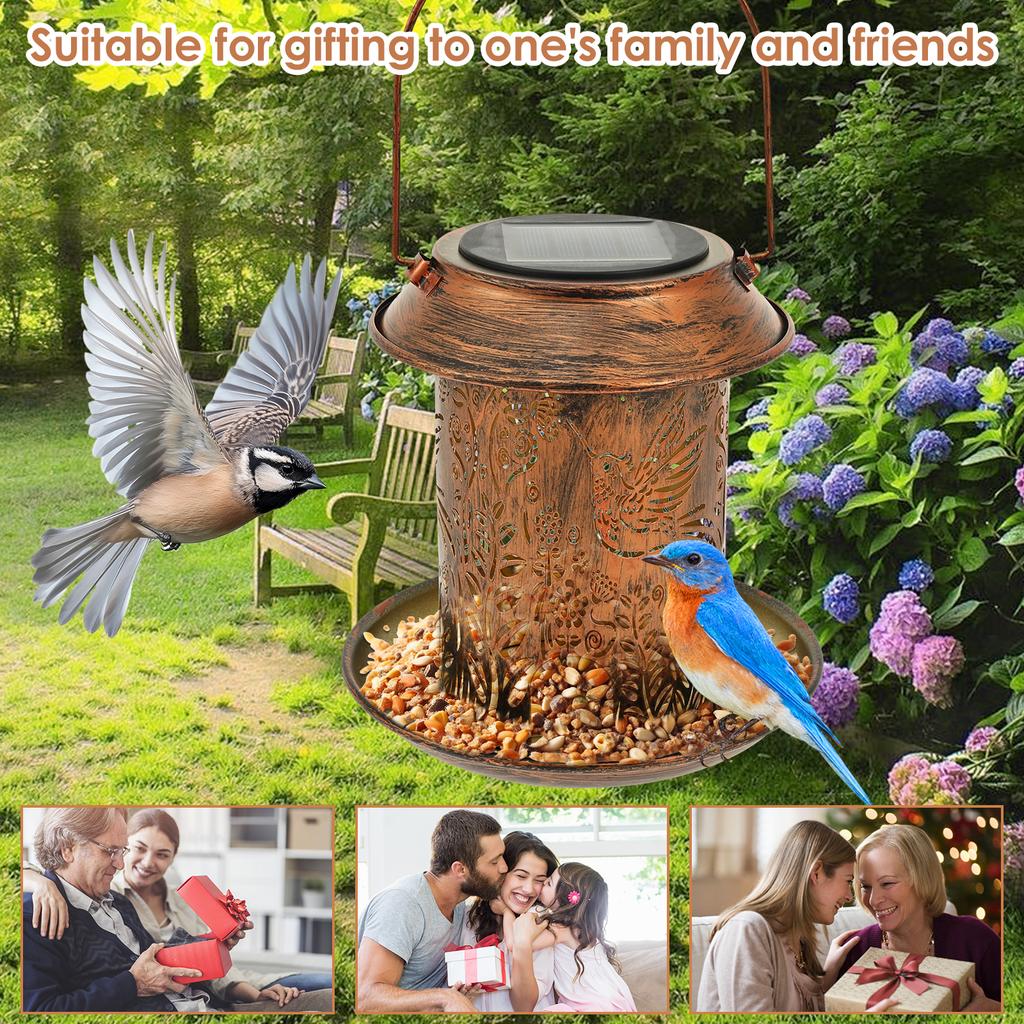 Solar Lantern Bird Feeder for Outside Hummingbird Metal Wild Bird Feeder Hanging Outdoor Garden Ornament Waterproof Light