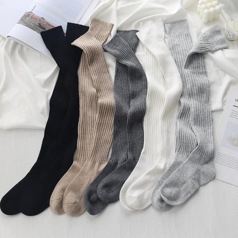 Women Long Socks Cashmere Women Boot Solid Wool Thigh Stocking Skinny Casual Cotton Over Knee-High Fluffy Female Long Knee Sock