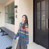 Autumn and winter new women's tops gradual change rainbow stripes long-sleeved cardigan sweater women wear women's knitted sweater