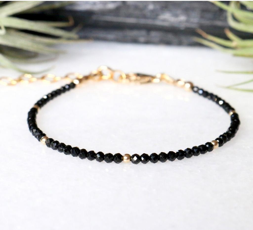 Black Crystal Tourmaline Bracelet, Empath Protection Bracelet for Women, Dainty Black Tourmaline Jewelry,