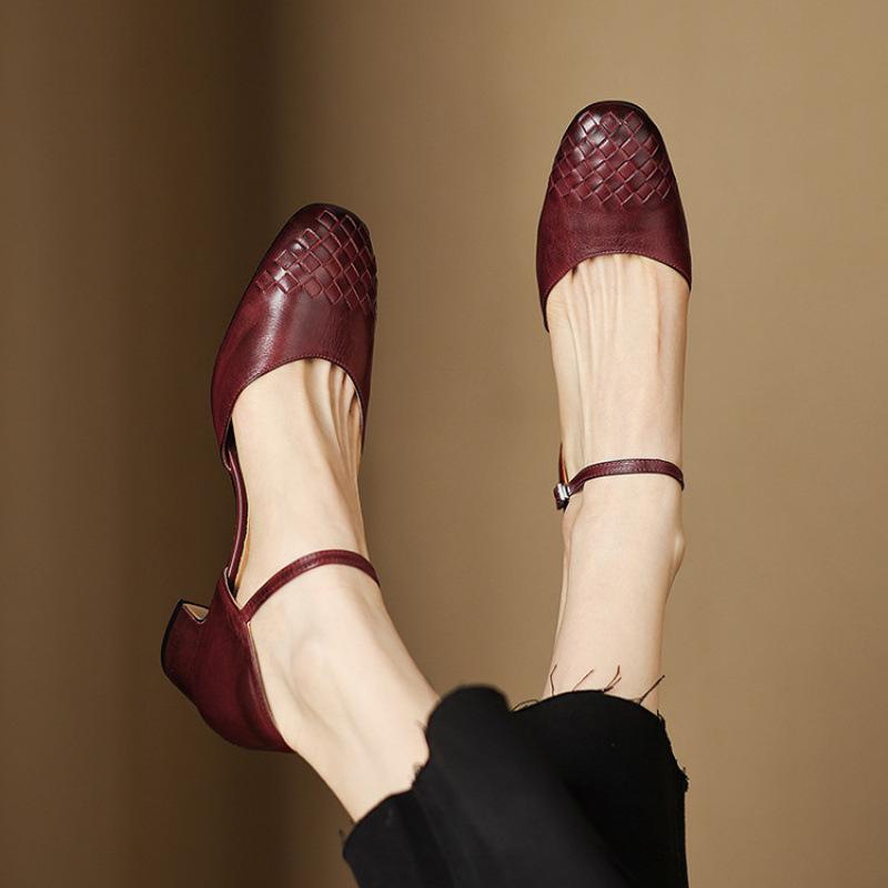 New women's fashion sandals summer buckle women's sandals casual solid color leather thick heel bag head sandals women's round head