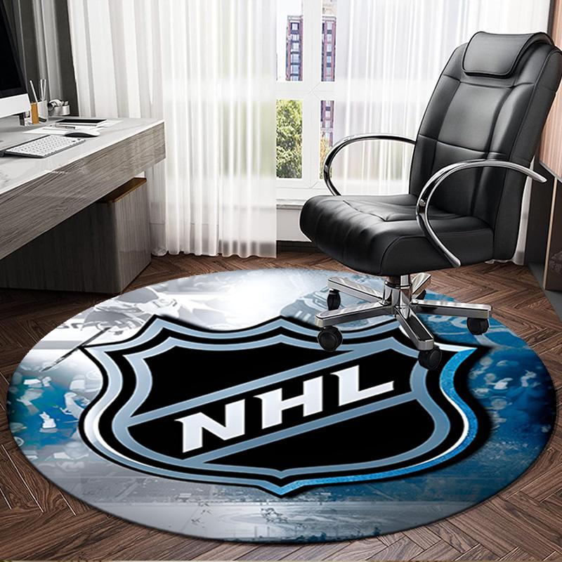 1PC Nhl Hockey League Emblem Round Rug, Non-slip Chair Mat, Home Decor, Circle Carpet Perfect for Office, Bedroom, Living Room,Christmas gift