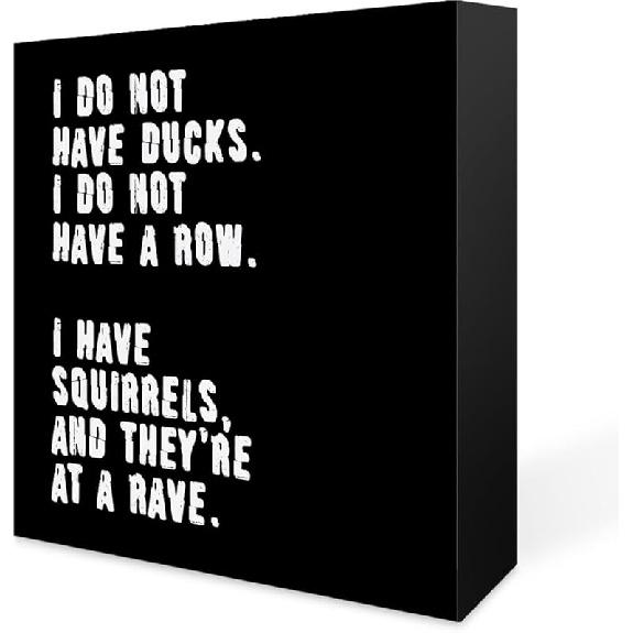 Funny Wood Box Sign Desk Decor, I Do Not Have Ducks I Do Not Have a Row I Have Squirrels and They re at a Rave, Wooden Block Sign Desk Humor for Ducks and Squirrels